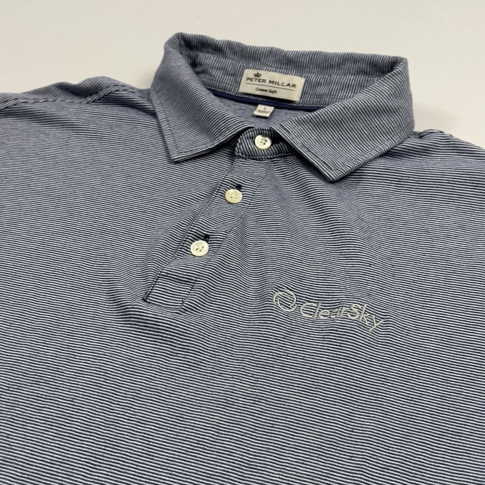 Peter Millar Crown Soft Polo Golf Shirt Pima Cotton Silk Blue Gray Men's Large